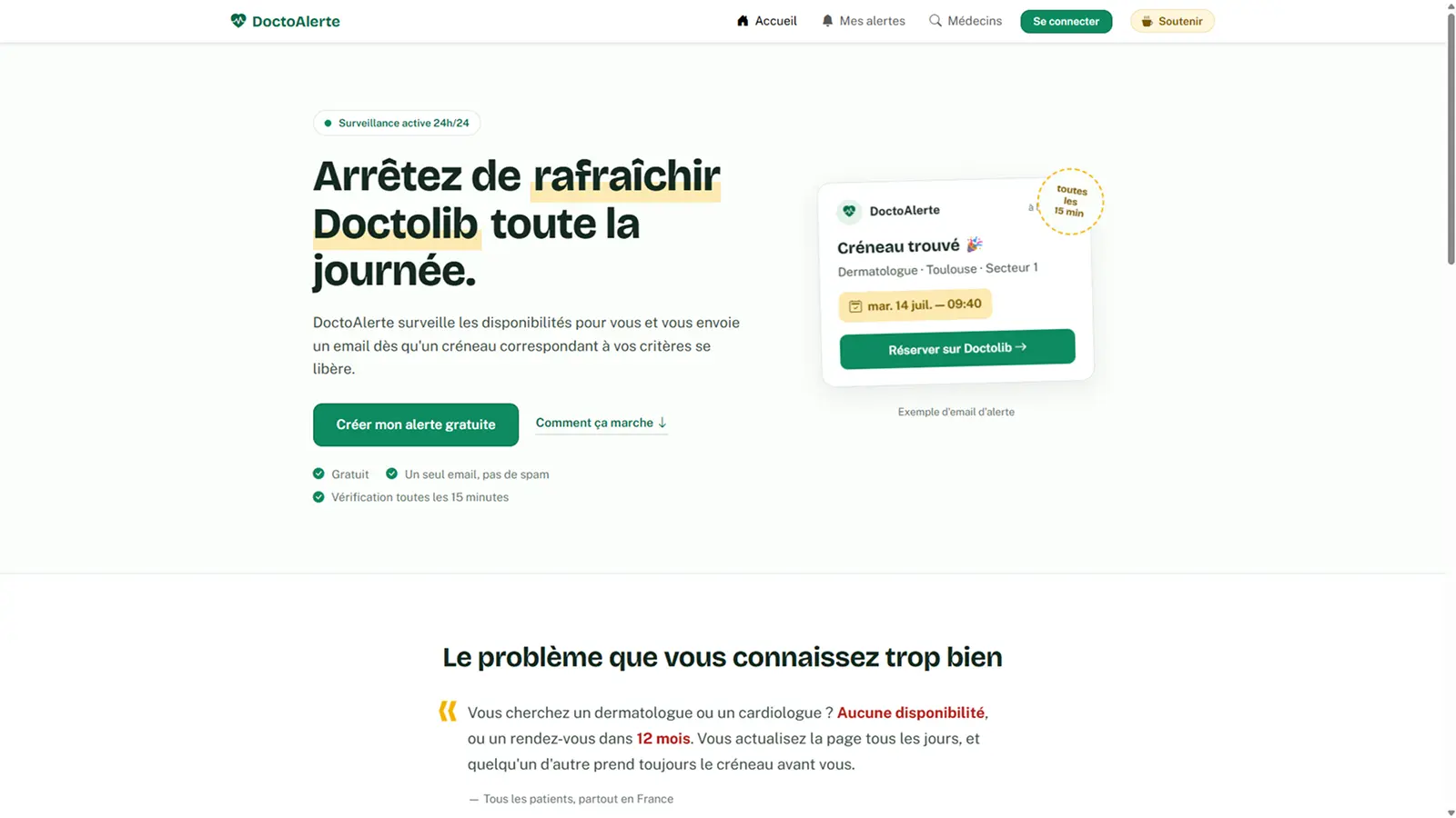 DoctoAlerte alert configuration screen